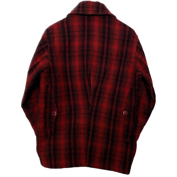 Vintage Woolrich Coat Men 42 Red Black Buffalo Plaid Mackinaw 70s Wool Hunting - Picture 2 of 16
